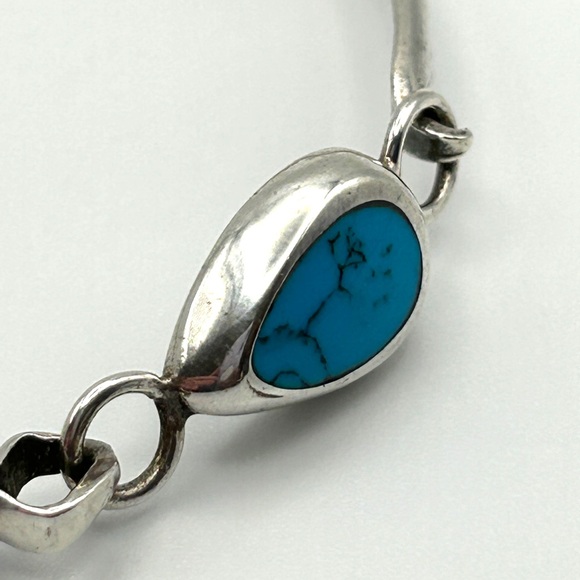 925 Sterling Silver and Turquoise Bangle Bracelet 7” Taxco - Picture 3 of 12
